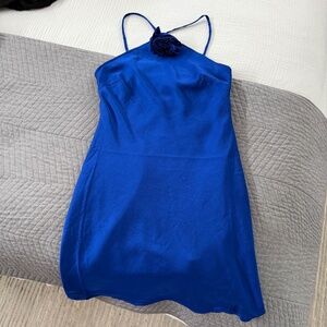Blue Mini Dress with Rosette